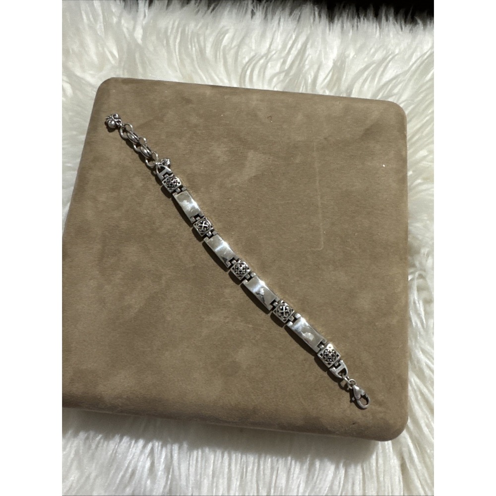 Brighton Tribecca Floral Tile Silver Plate Bracelet Vintage